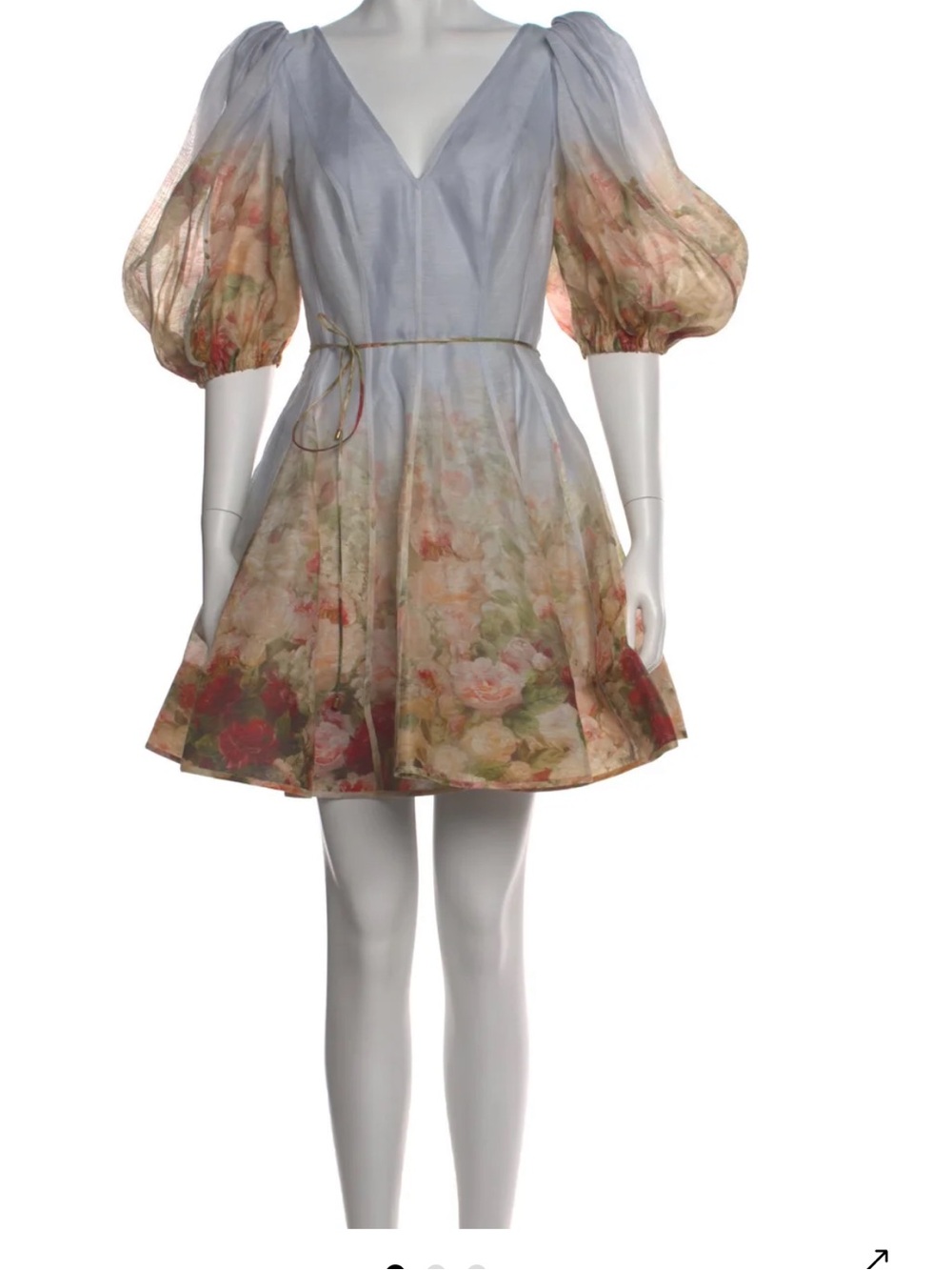 Zimmermann Light Blue Floral Puff-Sleeve Mini Dress